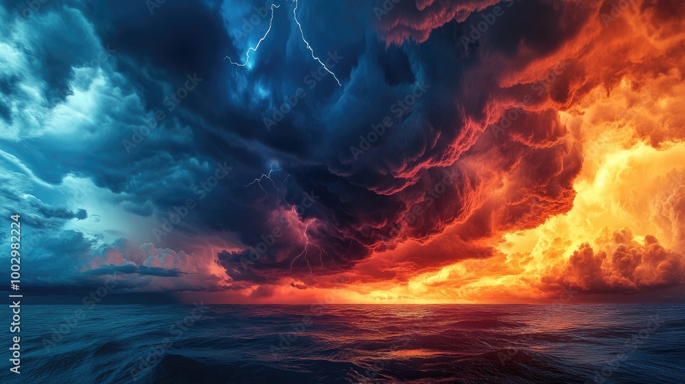 Fototapeta premium Dramatic Stormy Sky Over Ocean Landscape