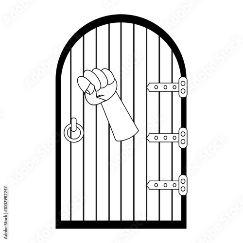 Person hand knocking on door illustration, coloring book in black and white. Please knock icon, Please knock the door