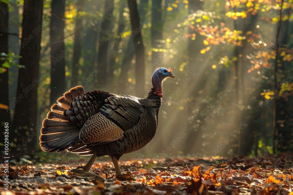 Fototapeta premium Wild Turkey in Autumn Forest - Nature Photography for Prints, Cards, and Posters