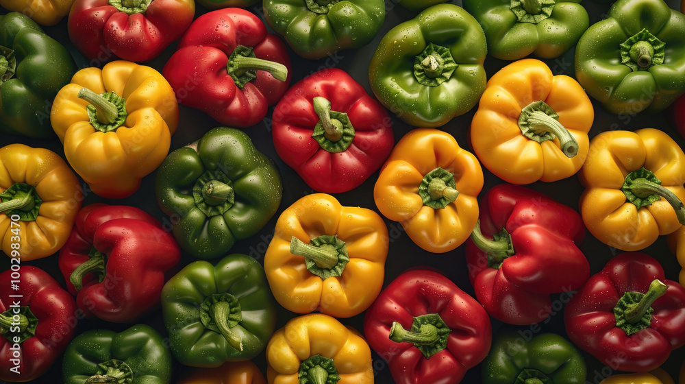 Fresh Colorful Bell Peppers - Red, Green, and Yellow Peppers in a Vibrant Display Fresh Colorful Bell Peppers - Red, Green, and Yellow Peppers in a Vibrant Display