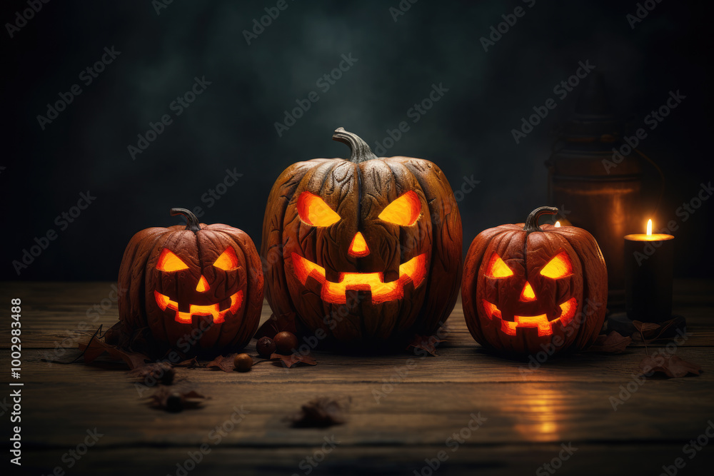 Halloween night. Candle lit Halloween Pumpkins. Halloween Backdrop with spooky pumpkins. Halloween night. Candle lit Halloween Pumpkins. Halloween Backdrop with spooky pumpkins.