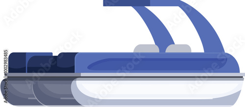 Modern blue pontoon boat for a comfortable trip on a lake or river