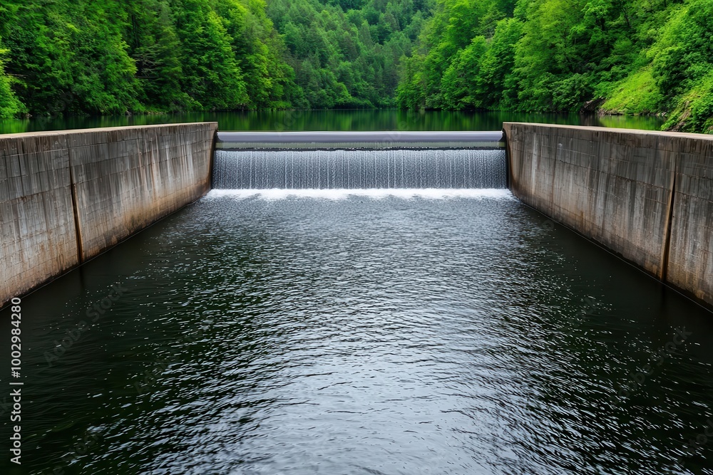 Run-of-the-river dam designed to generate electricity without large reservoirs, dam, eco-friendly energy Run-of-the-river dam designed to generate electricity without large reservoirs, dam, eco-friendly energy