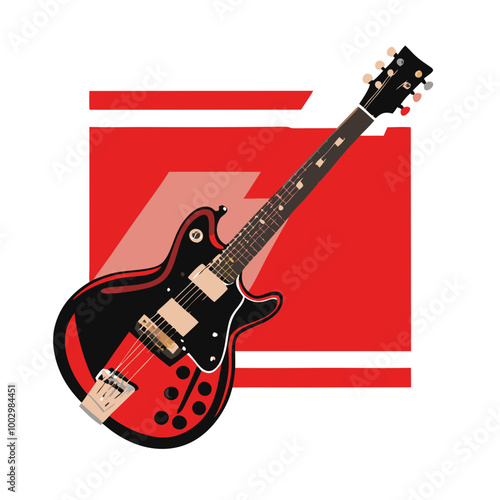 Black and red electric guitar on abstract red background