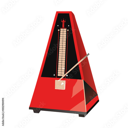 Red mechanical metronome isolated on white background