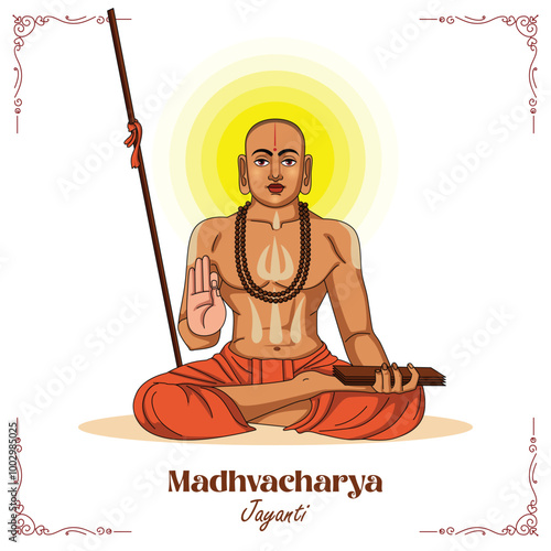 Vector illustration of Happy Madhvacharya Jayanti social media feed template