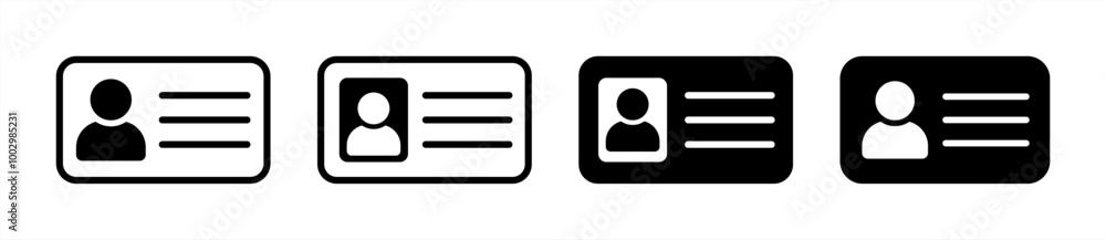ID Card Icon Black, Driver's License Illustration, ID Badge Symbol, Identity Logo, Pass Passport Sign, Isolated, Variations vector 10 eps. ID Card Icon Black, Driver's License Illustration, ID Badge Symbol, Identity Logo, Pass Passport Sign, Isolated, Variations vector 10 eps.