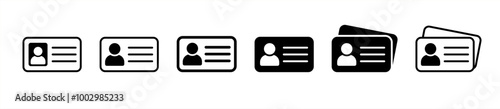 Outline ID card icon, with editable stroke. Personal ID card, driver license pictogram. National ID document, passport, identification identity, personal badge, work pass, verification. Vector 10 eps.