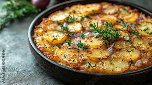 Wallpaper Mural An overhead photo of a Spanish tortilla in a traditional tortilla, with parsley, on dark rustic textures with ingredients Torontodigital.ca