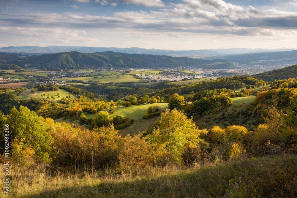 Naklejka premium Autumn landscape. Fall scenery with colored trees and leafs in central Slovakia near Banska Bystrica