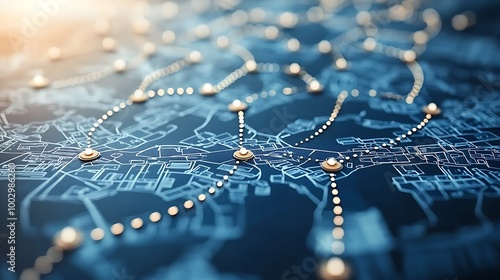 A city map comes to life with dots and lines, connecting a web of digital networks.