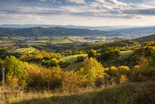Autumn landscape. Fall scenery with colored trees and leafs in central Slovakia near Banska Bystrica