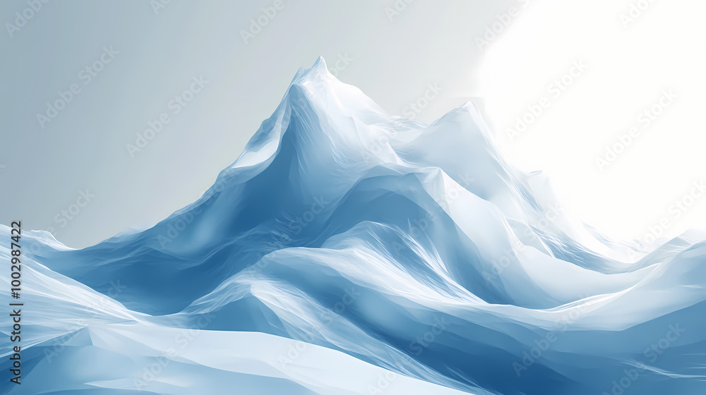 Obraz premium Snow peak abstract, white and icy blue geometric shapes, evoking winter mountain scenery. Tundra Landscape. Illustration