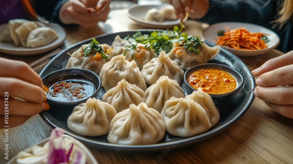 Delicious Dumplings Served on a Large Platter Delicious Dumplings Served on a Large Platter