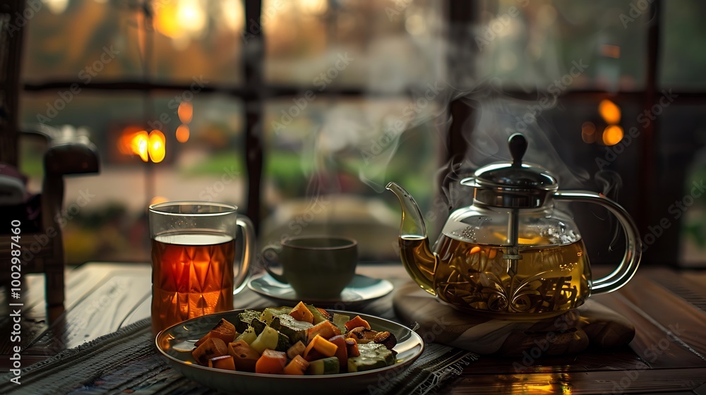 Fresh tea paired with roasted veggies on a cool fall night Fresh tea paired with roasted veggies on a cool fall night
