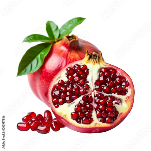 pomegranate with leaves isolated