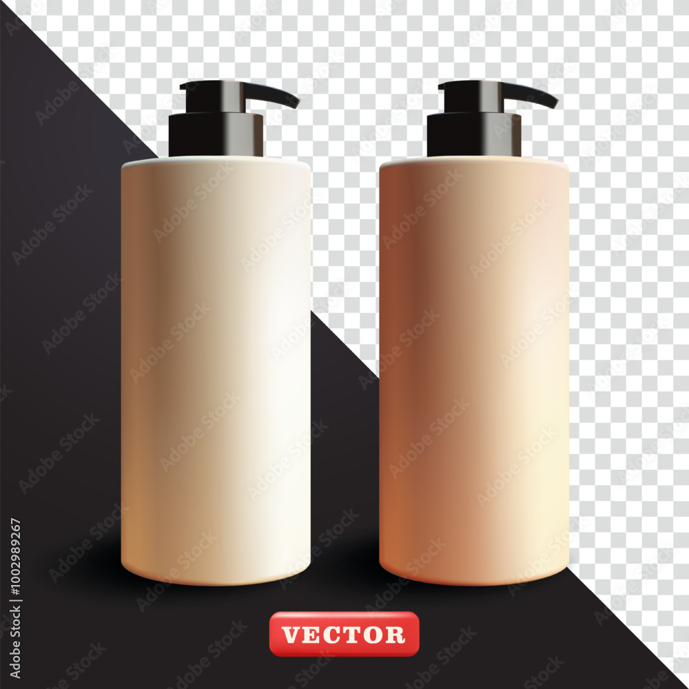 Tall bottles of soap, lotion and shampoo, 3d vector. Suitable for cosmetics and advertising Tall bottles of soap, lotion and shampoo, 3d vector. Suitable for cosmetics and advertising