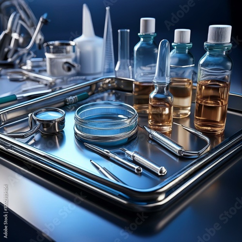 Medical Instruments and Vials on a Tray