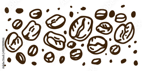 A minimalist  vector illustration of hand-drawn coffee beans, ideal for cafe decor, branding, or product design