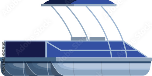 Blue pontoon boat for leisure activity, floating on water and offering a relaxing day