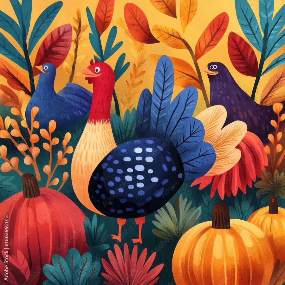 Fototapeta premium Whimsical Colorful Thanksgiving Card Design