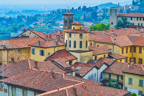 The dome and bell tower of San Salvatore Church, Bergamo, Itly photo