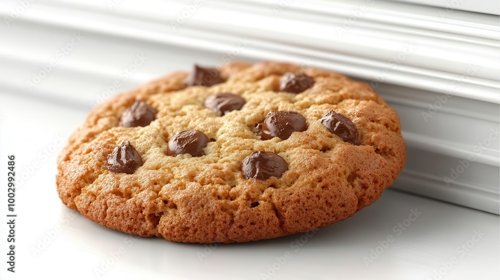 A single chocolate chip cookie on a white surface A single chocolate chip cookie on a white surface