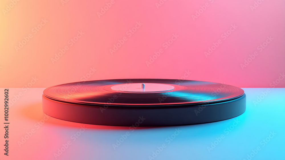Classic vinyl record spinning, but the grooves glow with digital data, blending oldschool music with new tech Classic vinyl record spinning, but the grooves glow with digital data, blending oldschool music with new tech