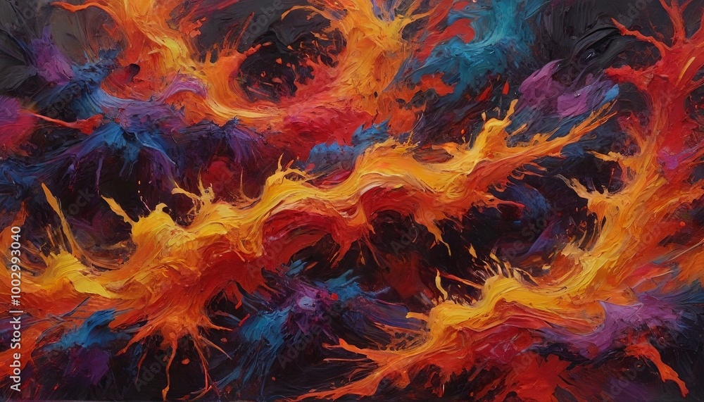 Fototapeta premium A powerful abstract painting filled with bold strokes and fiery colors, embodying the raw intensity and tumultuous nature of anger, Generative AI