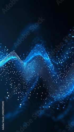Abstract blue digital wave with glowing particles, futuristic data technology, smooth motion background, innovation, technology concept