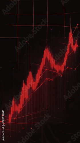 Abstract red rising financial stock market chart graph, uptrend line, data visualization, growth concept