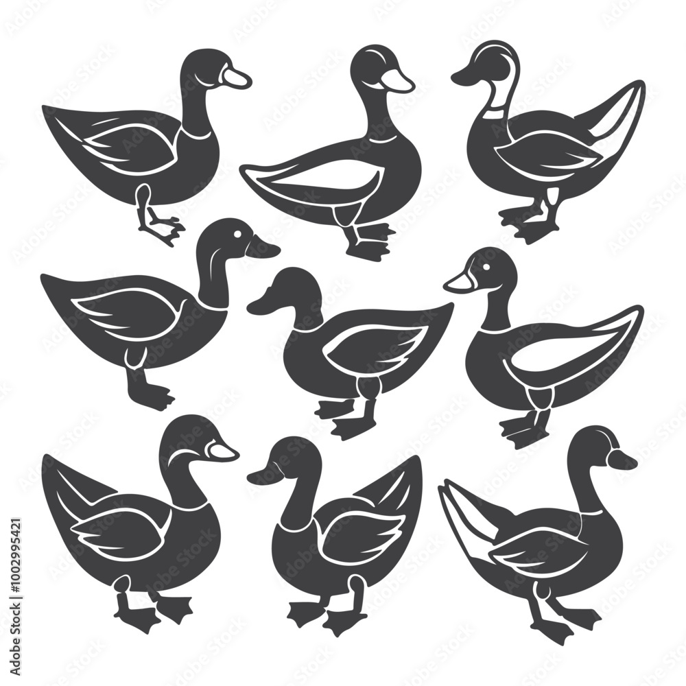 Fototapeta premium Goose line art illustration set ideas