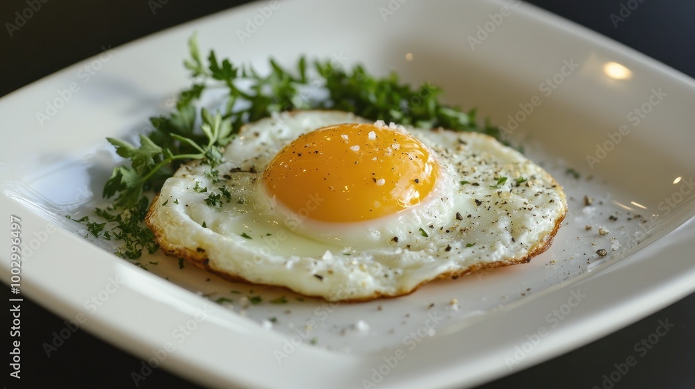 Delicious Fried Egg with Fresh Herbs and Seasoning Delicious Fried Egg with Fresh Herbs and Seasoning