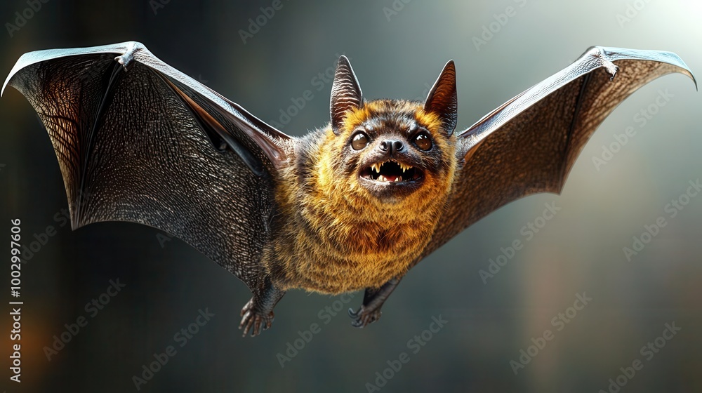 Obraz premium A bat with outstretched wings in mid-flight