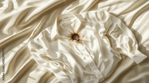 A white button-down shirt with a dark stain in the center