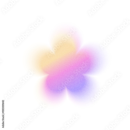 Yellow pink violet gradient gradation flower shape. Abstract colorful watercolor blur mesh isolated. Gradient aura, grain neon blob with noise effect, soft color. Vector illustration