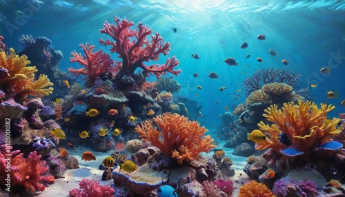 Wallpaper Mural A stunning underwater view of colorful coral reefs and tropical fish, showcasing the vibrant life beneath the ocean's surface, Generative AI Torontodigital.ca