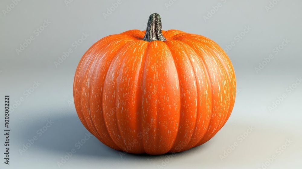 A single ripe pumpkin with a green stem A single ripe pumpkin with a green stem