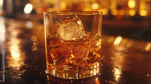 Whiskey on the Rocks in a Bar