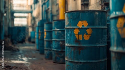 Barrels of hazardous radioactive material in storage