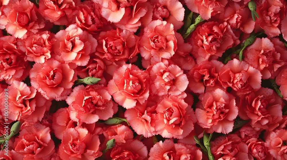 a dense cluster of red carnations. The flowers are in full bloom, displaying layers of ruffled petals. The red color varies slightly among the flowers, with some having a deeper red hue a dense cluster of red carnations. The flowers are in full bloom, displaying layers of ruffled petals. The red color varies slightly among the flowers, with some having a deeper red hue