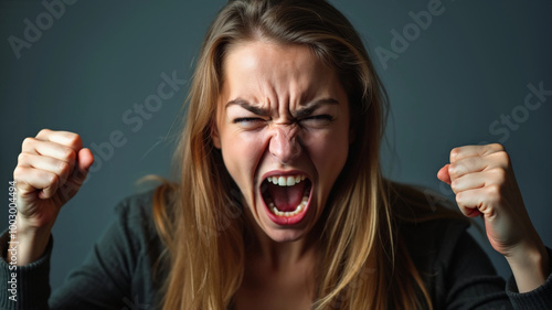 Aggressive angry woman yelling at camera, stress and negative feelings concept.