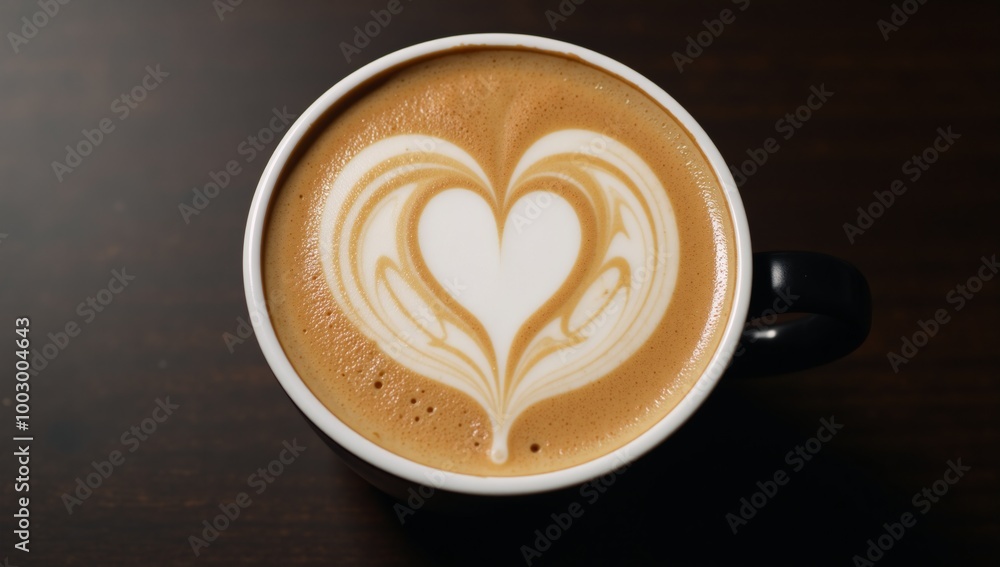 Heart-shaped latte art captivating detailed design made from milk foam in coffee drink Heart-shaped latte art captivating detailed design made from milk foam in coffee drink