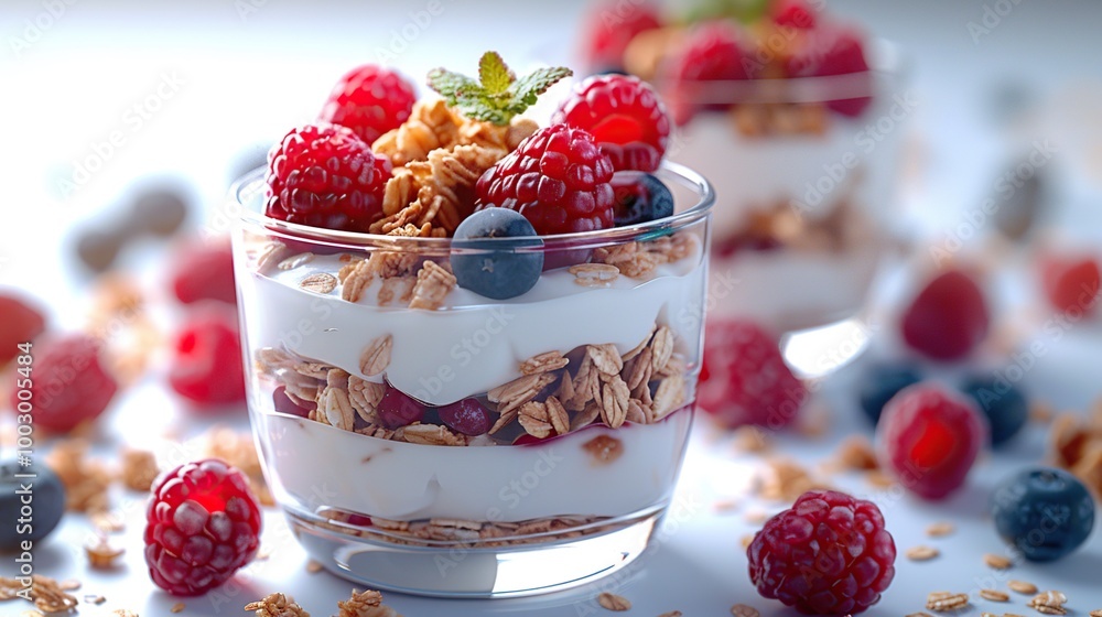 Delicious Parfait with Yogurt, Granola and Fresh Berries Delicious Parfait with Yogurt, Granola and Fresh Berries