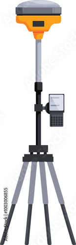 Total station geodetic device on tripod is scanning and measuring on white background