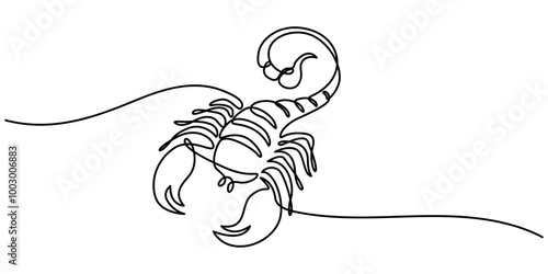 Astrological Scorpio zodiac sign one line drawing, icon, astrology, calendar, sign, horoscope, astrological, constellation, zodiacal, mystic, Elegant astrology emblem, symbol outline, contour