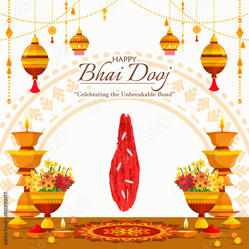 happy bhai dooj for Indian cultural, occasion background with puja thali decoration