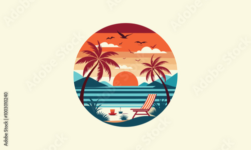 Vector summer beach vintage t-shirt design. Summer T-shirt Design for Men and Women. This design is about summer design or summer t-shirt design. Summer vocation summer trip summer t-shirt bundle.