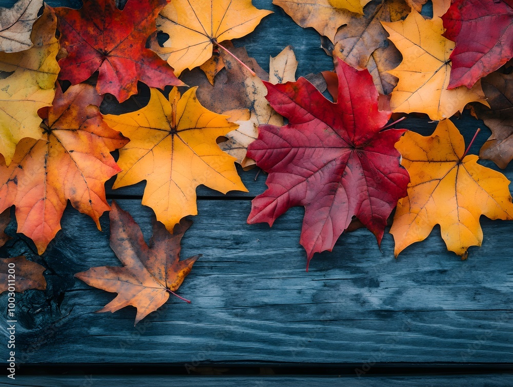 Autumn colored leaves top view copy space Autumn colored leaves top view copy space