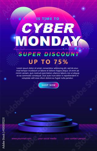 vertical poster of Cyber Monday banner with podium design and gradient concept